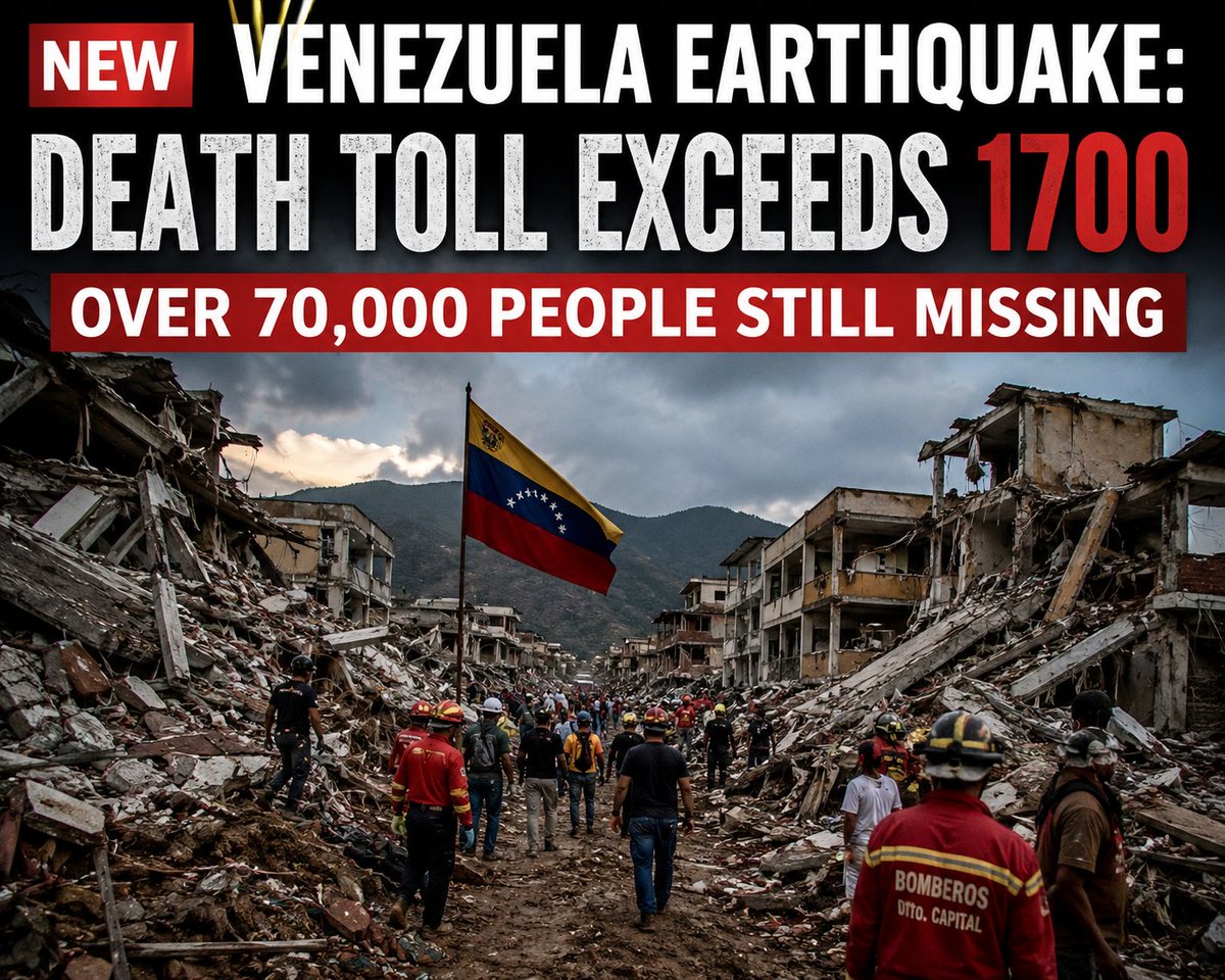 _globalbrief's tweet photo. 🚨 Venezuela Earthquake Update:

Death toll crosses 1700  
70,000+ people still missing

Massive rescue operation underway.

This is turning into one of the deadliest disasters in recent times 👇

#VenezuelaEarthquake #Breaking #Venezuela https://t.co/cNXtrzaa0F