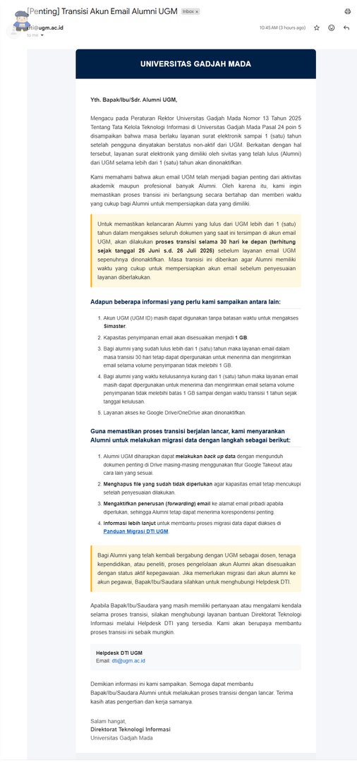 UGM_FESS's tweet photo. Surat cinta dari UGM untuk seluruh alumni UGM.

Locally rooted.
Globally respected.
Alumni deleted.

yujiem https://t.co/tM7ZhGrBfl