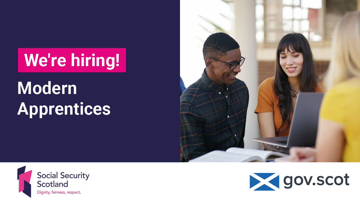 scotgovjobs's tweet photo. Looking to start your career in the Civil Service, while earning a qualification?

@SocSecScot is hiring Modern Apprentices!

🟣 Starting Salary: £27,164

Glasgow: https://t.co/2iZdh64k2S
Dundee: https://t.co/9ufSCE87YG

#EarlyTalent #ModernApprentice #JobOpportunity https://t.co/vXpnDdVmO0