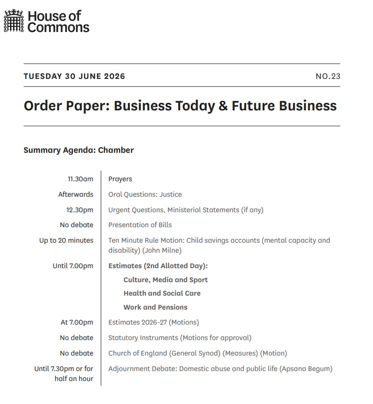 HouseofCommons's tweet photo. The House of Commons sits from 11.30am today starting with questions from MPs to @MoJGovUK ministers. https://t.co/i2vj919YD5
