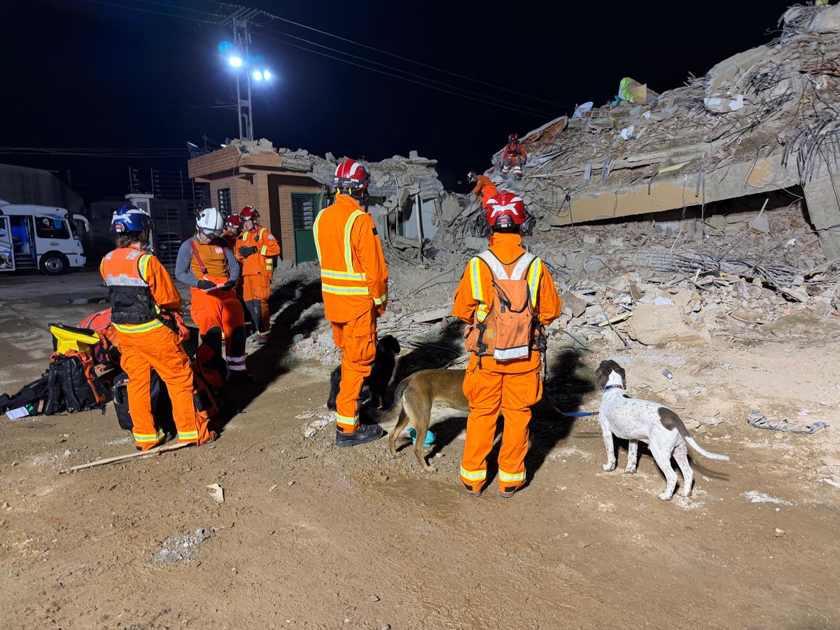 UK_ISAR_TEAM's tweet photo. Search and rescue teams continue to work around the clock as efforts to locate survivors remain ongoing. 

Supporting these operations are highly trained live scent detection dogs, whose exceptional ability to detect human scent helps rescuers search challenging and time-critical environments, including collapsed structures and disaster zones.

Support and funded by @FCDOGovUK 

#SearchAndRescue #EmergencyResponse #WorkingDogs #DisasterResponse