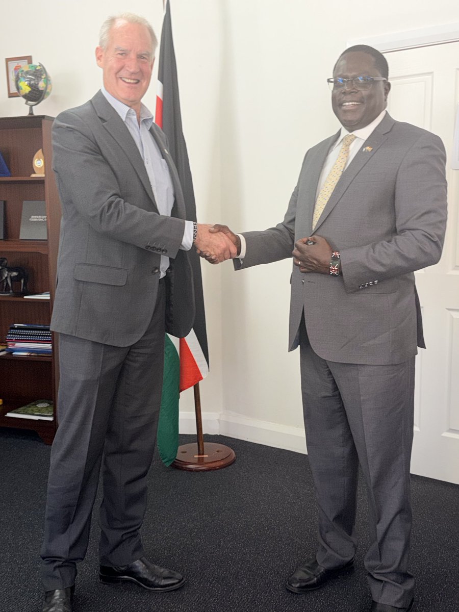 KHC_Canberra's tweet photo. The High Commissioner of the Republic of Kenya to Australia, H.E. Dr. Wilson Kogo, hosted the Acting Australian High Commissioner to Kenya, Mr. Andrew Barnes, during a courtesy call at the Kenya High Commission in Canberra.@ForeignOfficeKE @Diaspora_KE https://t.co/PTIRYWmfMV