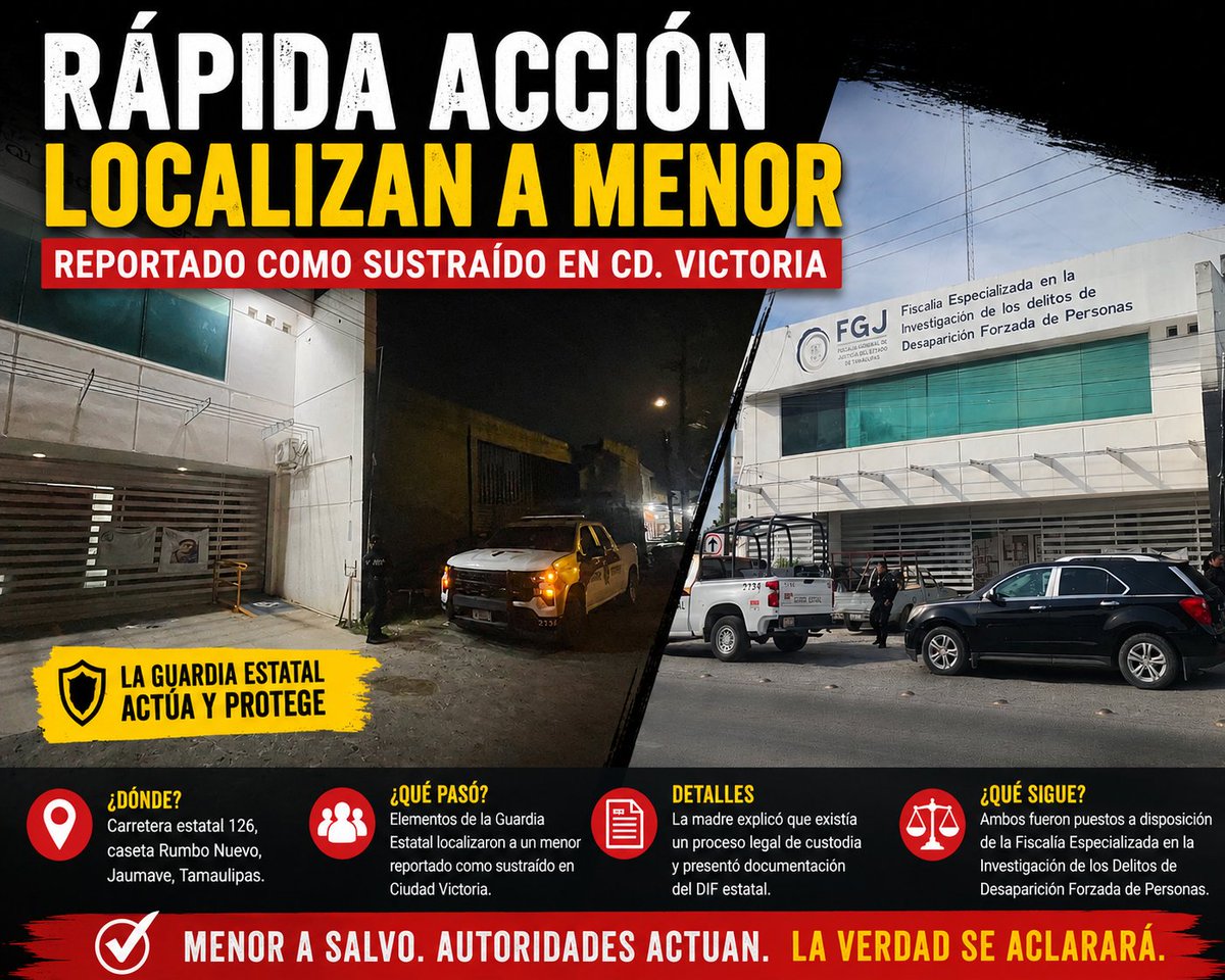 MartinJuarez64's tweet photo. 📍La mujer que se identificó como madre del menor explicó que lo trasladó por problemas familiares y señaló que existe un proceso legal de custodia respaldado con documentación del DIF estatal. La Fiscalía realizará el deslinde de responsabilidades. #Tamaulipas https://t.co/yWoudEdepB
