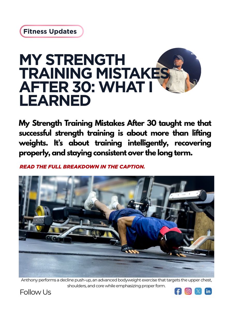 Dskulboifitness's tweet photo. In this article, I share the biggest strength training mistakes I made and the lessons that helped me train smarter, not just harder.
Read the full guide here: https://t.co/gmAtKBKrsb
#StrengthTraining #FitnessAfter30 #HealthyAging #MuscleBuilding #WorkoutTips #DskulboiFitness https://t.co/CAK1Lrl1ty