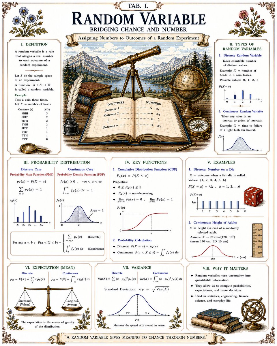 Panky_C's tweet photo. A Random Variable transforms uncertainty into measurable outcomes, helping us understand patterns hidden within chance.
#Statistics #DataScience #Mathematics #StatisticalAnalysis #MachineLearning #Analytics #DataAnalytics #ProbabilityTheory #Research #QuantitativeResearch https://t.co/molcsyFNPF