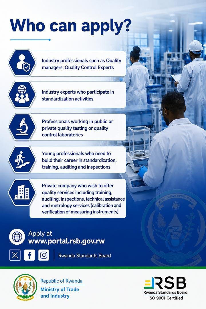 rwandastandards's tweet photo. 15 DAYS TO GO

Are you planning to apply to be qualified as Quality Professional?

Remember the deadline is 15th July 2026 for the first cohort. #RwoX https://t.co/PCFfjxY62r