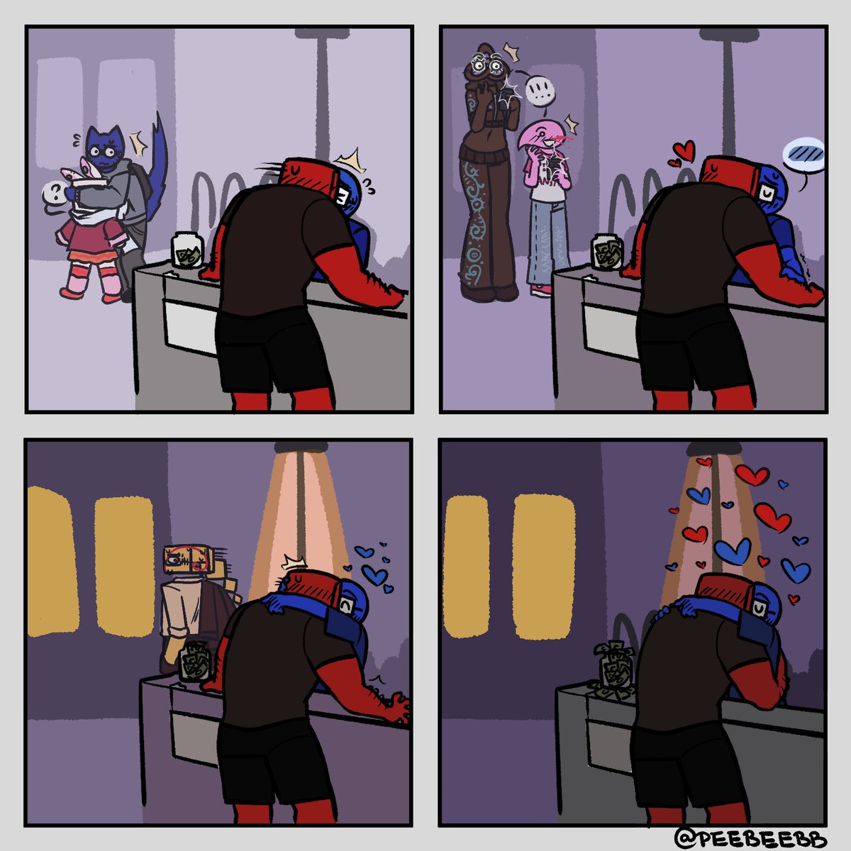 PeebeeBB's tweet photo. kissing booth pt. 2
ft. pink (@WilburTheG0at), lazur (@Scorpmorpy), piper (@Luxin_offu), teri, and raymond (me)
#puzzleheads https://t.co/iEifmgN7ix
