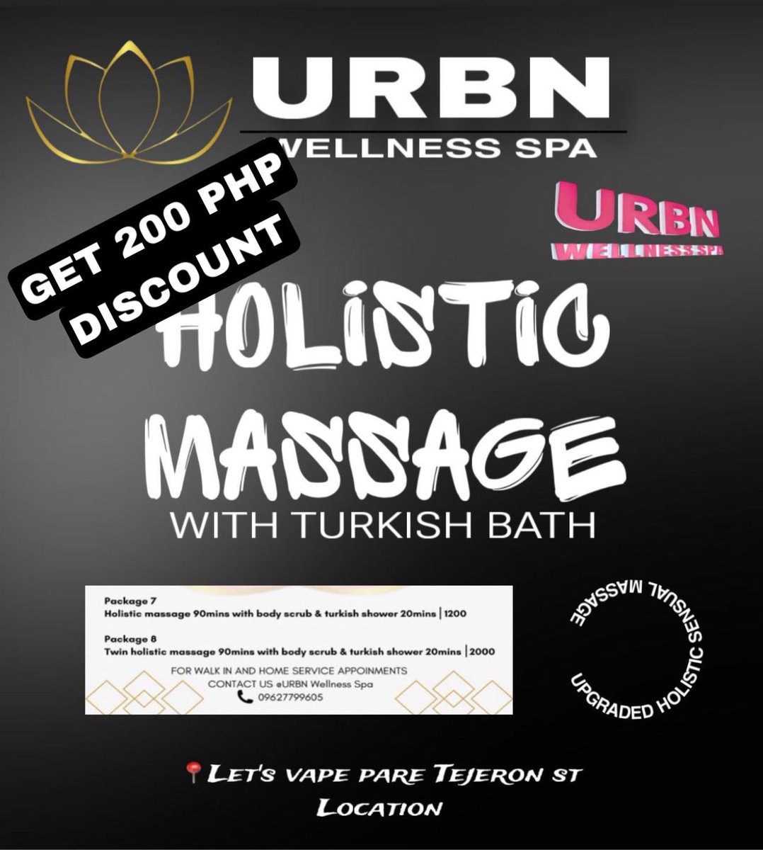 SPAMANILA's tweet photo. Dear Valued Clients!

Good evening! 

Good News! Tonight we have a promo for Holistic Massage. You will get 200 off for the exclusive package offered for tonight only. Come and visit us so that you can avail our discount offer. 

See you there clients and take this privileged. https://t.co/FPbRBSOHoU