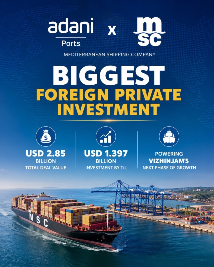 bharatvanshi_aj's tweet photo. Vizhinjam's Rise Just Got Bigger

From crossing 2 million TEUs in record time to attracting a USD 1.397 billion investment from MSC's TiL, Vizhinjam is rewriting India's maritime story.

Built by Adani. Backed by the world's largest shipping group. Positioned to become one of the Indian Ocean's biggest transshipment hubs.