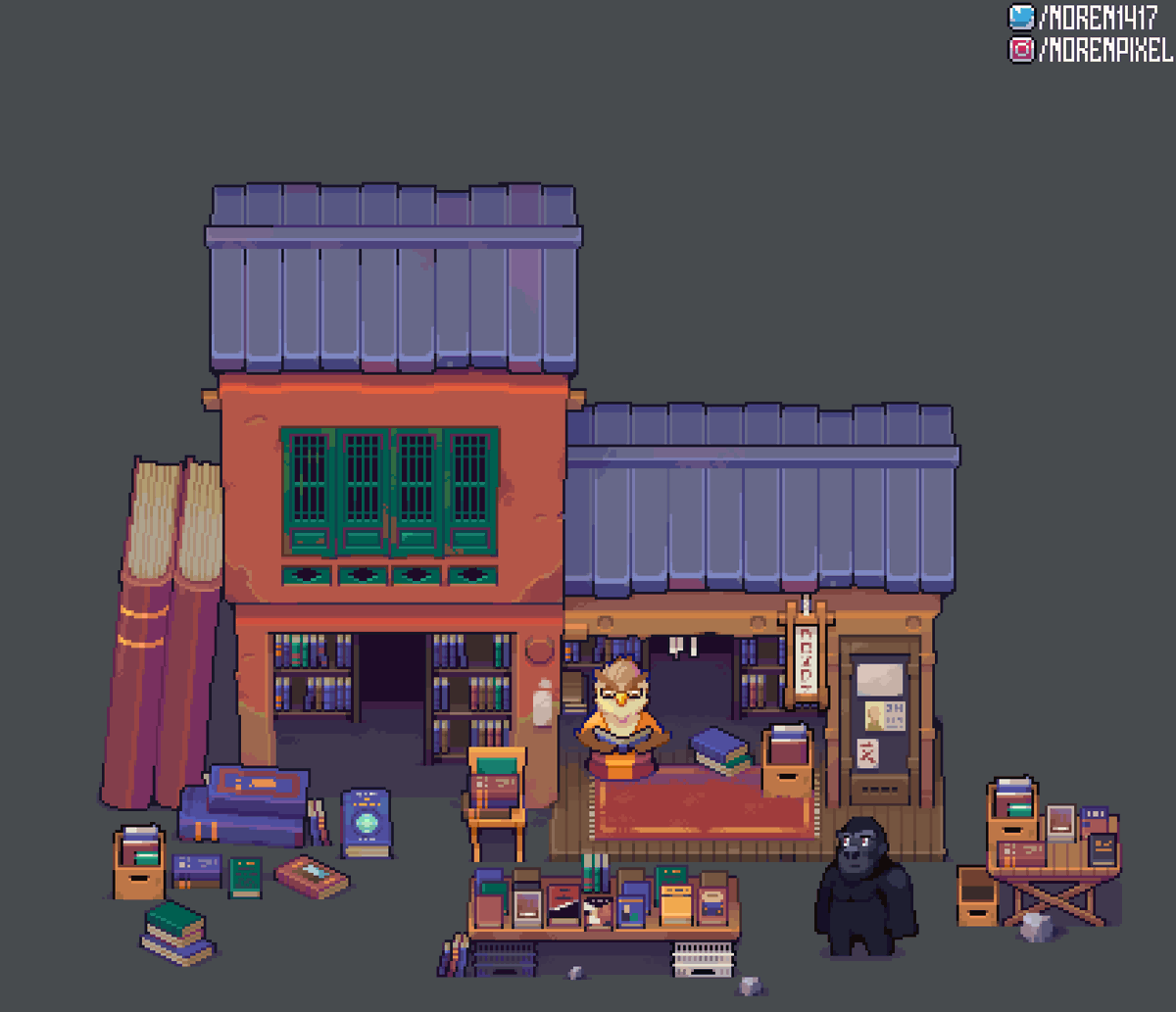 Noren1417's tweet photo. Bookstore.

#pixelart #ドット絵 https://t.co/HFsM1UuVqR
