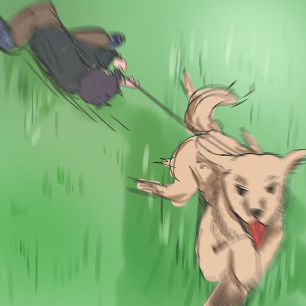 monami2000500's tweet photo. 普通に犬を上手くかけませんでした
飼っている大型犬に引きずられる未来の中村 https://t.co/7ASWNldoV2