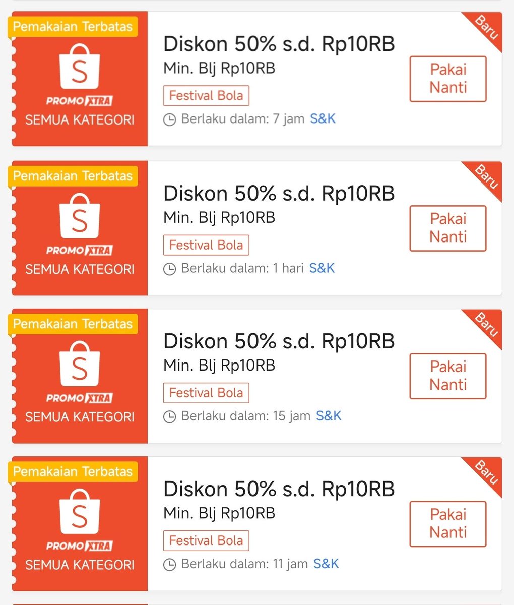 xkode06's tweet photo. Diskon 50% s/d 10rb, minbel 10rb

(Ada 4 sesi dalam 1hari | 01 Juli)
(Pk. 00:50, 04:50, 08:50, 23:50)

Hanya berlaku 30 menit, cek disini
https://t.co/HnOUSUwa9r

Cek siapa tau dapat ShopeeVIP Gratis
https://t.co/PkjFN8z3CS https://t.co/3KCufV9CM4