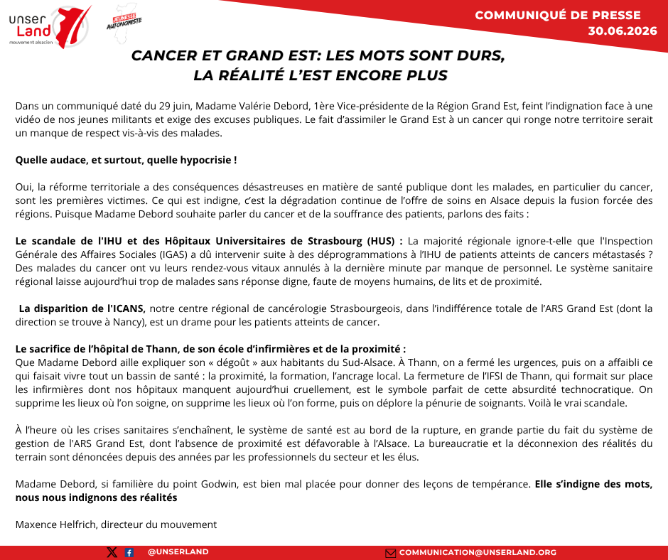 UnserLand's tweet photo. Communiqué de Presse 📯

Cancer et Grand Est : les mots sont durs, la réalité l’est encore plus.

Voir le communiqué ci-dessous ⬇️

#alsace https://t.co/aZmUr9Ol0b