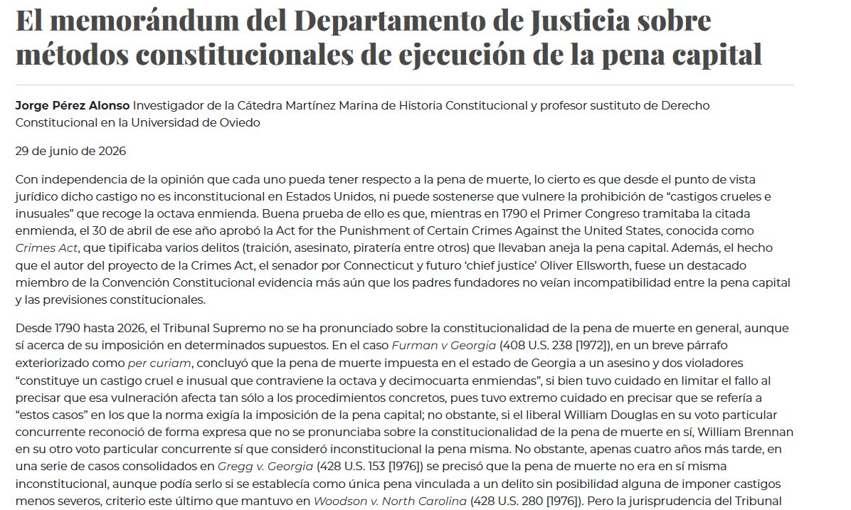 cepcgob's tweet photo. Nueva entrada en el #BlogCEPC
"El memorándum del Departamento de Justicia sobre métodos constitucionales de ejecución de la pena capital" por Jorge Pérez Alonso
https://t.co/DnxE0LwoF8 https://t.co/q8Rg8drzdm