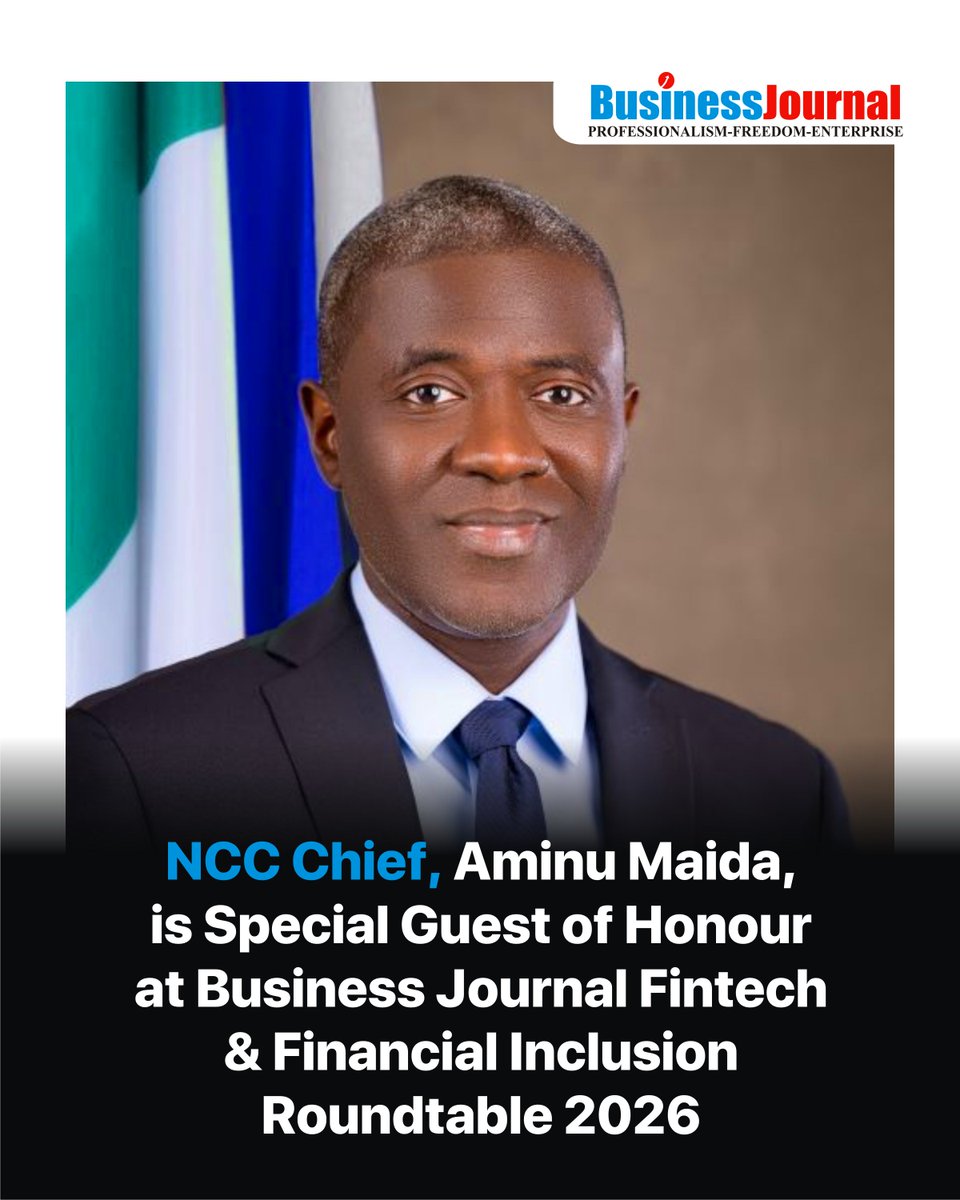 bjournalng's tweet photo. Dr. Aminu Maida, Executive Vice-Chairman/CEO, Nigerian Communications Commission (NCC) would be the Special Guest of Honour at the 3rd Business Journal Fintech &amp; Financial Inclusion Roundtable 2026 scheduled for Friday, July 31, 2026 at Oriental Hotel , Victoria Island, Lagos. 👇 https://t.co/V5c0sJ5rPK