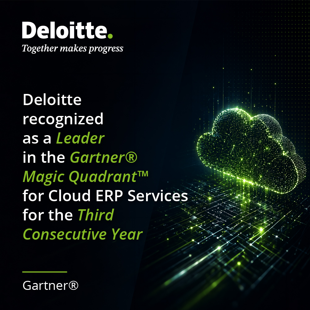 DeloitteSL's tweet photo. We are proud to share that Deloitte has once again been recognized as a Leader in the Gartner® Magic Quadrant™ for Cloud ERP Services for the third consecutive year.

#ImpactThatMatters #DeloitteLK https://t.co/6jLLUk5PEK