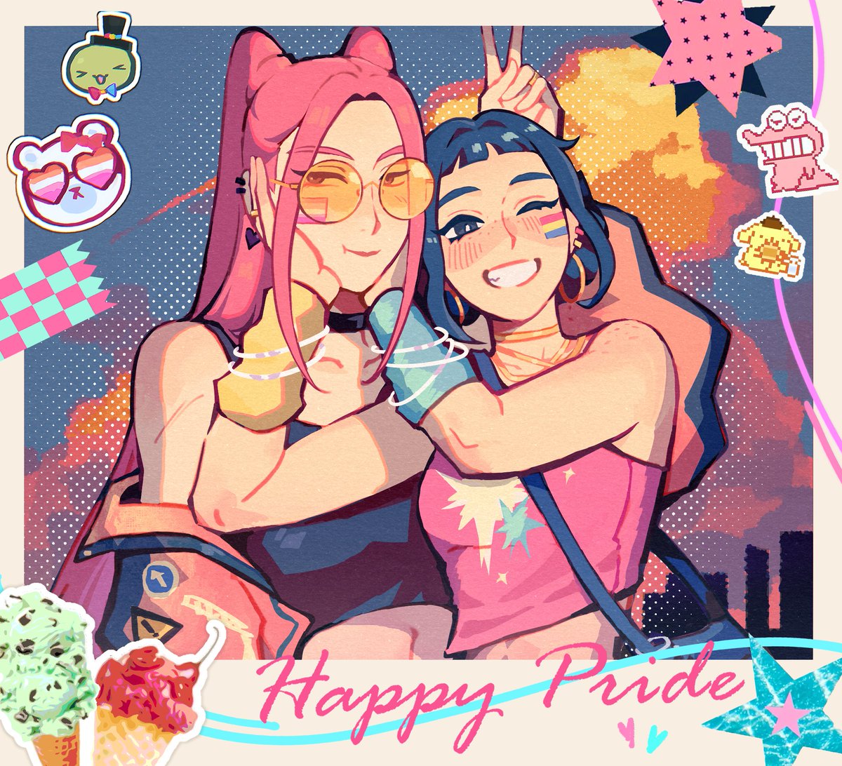 sleepykai32's tweet photo. Just tried to make this on the last day of June… Happy Pride Month to y'all! 🧡🤍🩷💛🩵 #zoemira #kpopdemonhunters https://t.co/LXONxWxmdB