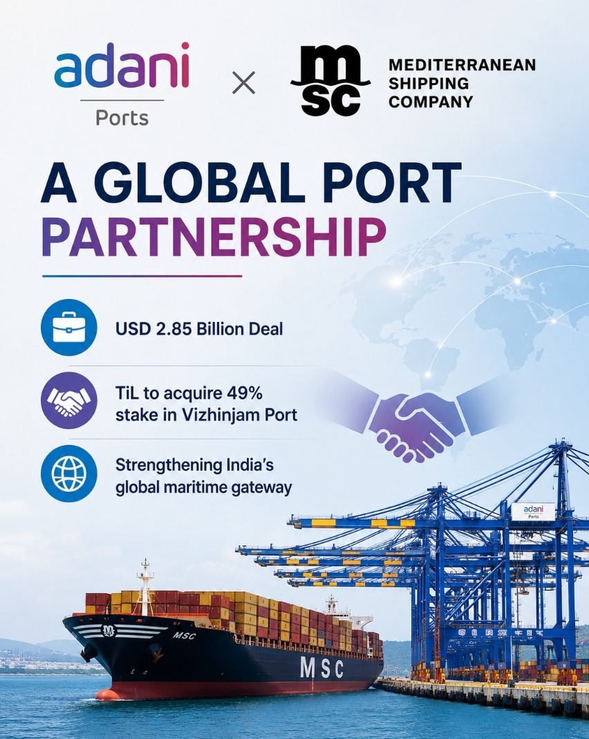 smilingsword1's tweet photo. Built For The World

Vizhinjam isn't just another port.

It is India's first deep draft automated transshipment hub, strategically located on one of the world's busiest shipping routes. Now, MSC Group's TiL is joining Adani Ports in a USD 2.85 billion partnership that reinforces Vizhinjam's place on the global logistics map.