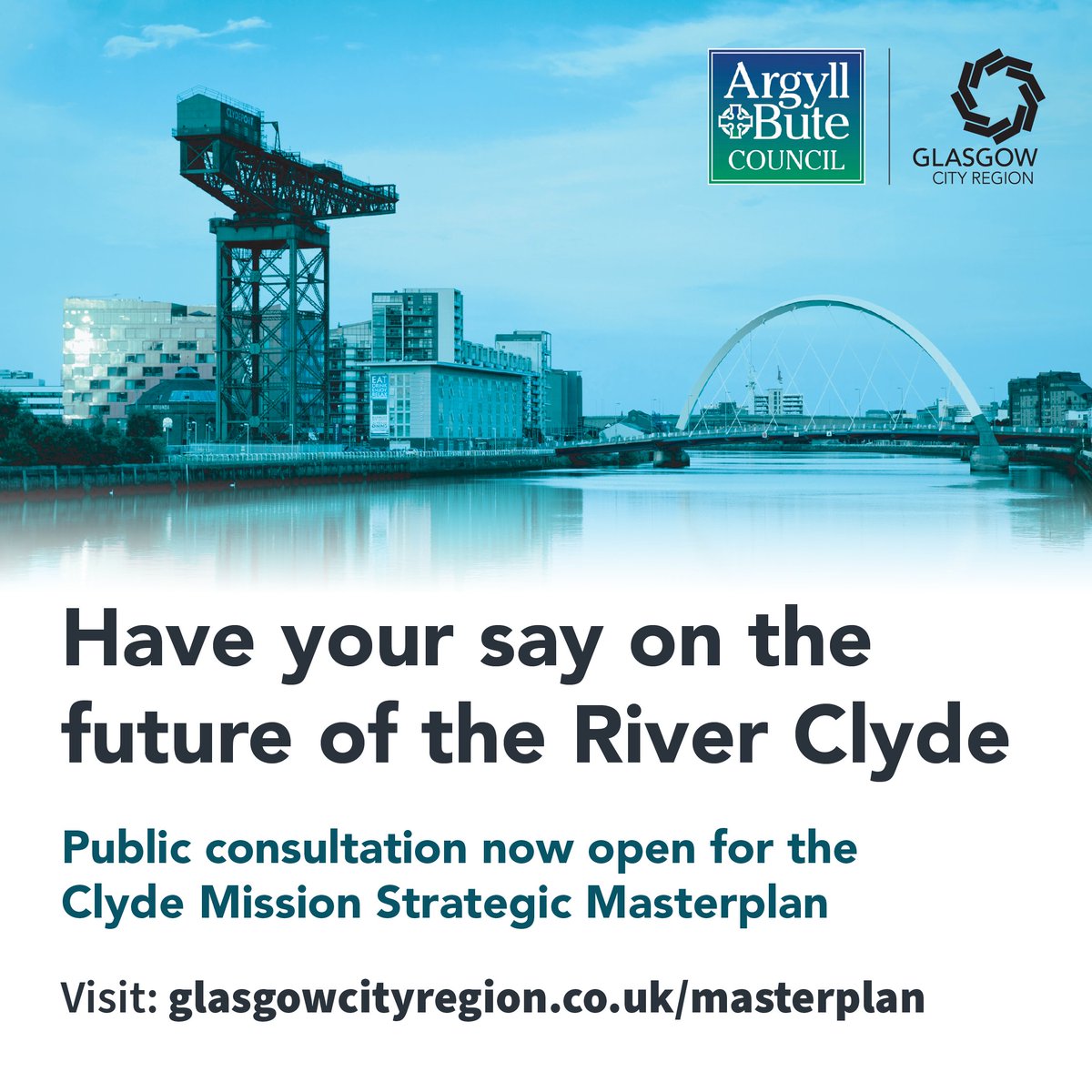 GlasgowCityRgn's tweet photo. Have your say on the future of the River Clyde 🌊

The Clyde Mission Strategic Masterplan consultation is now open. Share your views on the vision and priorities shaping the river corridor's future.

🔗 https://t.co/uj46uLhBIm
📅 Closes 21 July

#Clyde #RiverClyde #ClydeMission https://t.co/sZkPM9G3dA