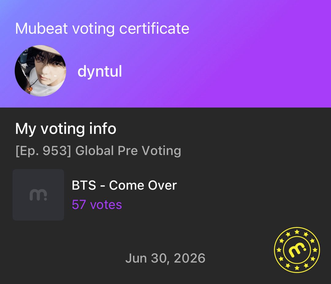 taegigurls's tweet photo. 🚨 MUBEAT SHOW! MUSIC CORE PRE-VOTING 
🗓️ END: 2 JULI 2026

 🗳️ https://t.co/0ZQOQwPTnp

6 hari lalu kita masih di posisi #2… 😭💔
sekarang turun ke #6. sedih banget liatnya. 🥹
ayo gaisss, jangan menyerah dulu! 🥹🙏🏻
kalau masih punya Heart Beats, yuk langsung habiskan buat “Come Over” 💜
setiap vote bener-bener berpengaruh. gas terus sampai penutupan! 🔥

#ComeOver #BTS #방탄소년단 #BTSARMY #Mubeat