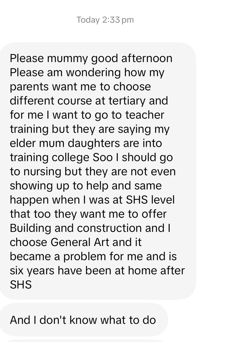 students_eva's tweet photo. This student wants to enroll in the Teacher Training College but his parents are against it . What is your take on this? #studentstalkwitheva https://t.co/aN0Q6jHwkw