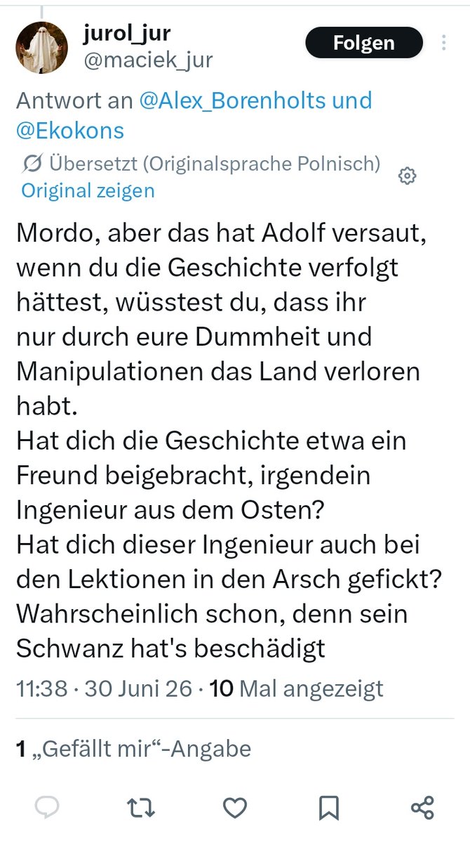 _MarkBRA's tweet photo. #BasedPoland
Die Freunde Deutschlands und der Deutschen
Ich weiß schon warum ich den Polen ablehnend gegenüber stehe https://t.co/1nIsIWiefr