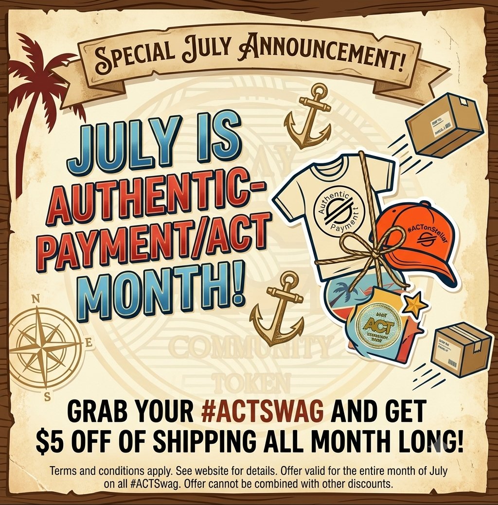 DumbJdm21273's tweet photo. Celebrate Authentic-Payment & $ACT month with us! ๐
๐ Learn: Read the thread below to brush up on your #ACT knowledge.
๐ Shop: Grab your #ACTSwag here: https://t.co/JJfmhvgqEW
๐ Save: Score $5 off shipping all July long!
#ACTonStellar #stellarFamily #JDMMerch #XLM https://t.co/6qc3Wa0yud