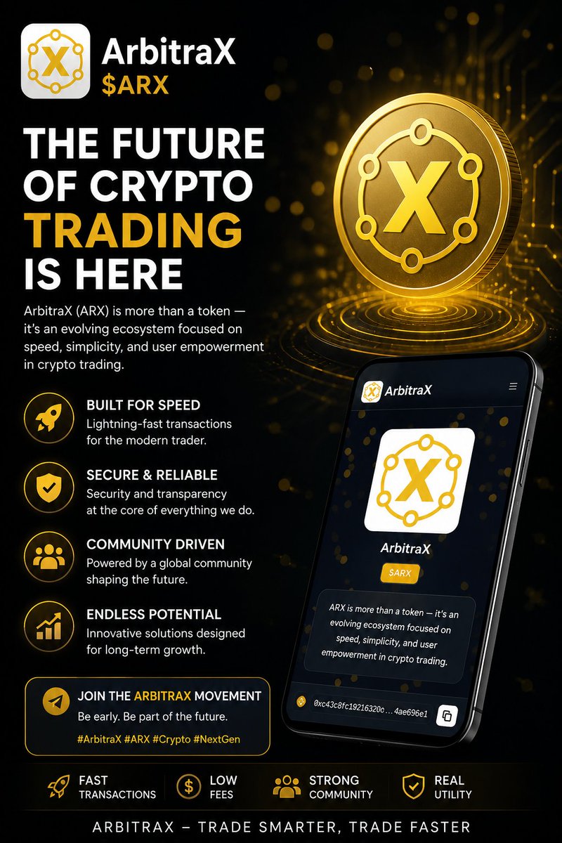 faith_solo1663's tweet photo. 🚀 The future belongs to projects that keep building
ArbitraX $ARX isn't just another token it's an ecosystem focused on speed innovation and long-term utility
Every strong community starts with people who believe lfg 
#ArbitraX #ARX #Crypto #DeFi #Web3 #Polygon #Altcoins🚀 https://t.co/1I1CENhZnf