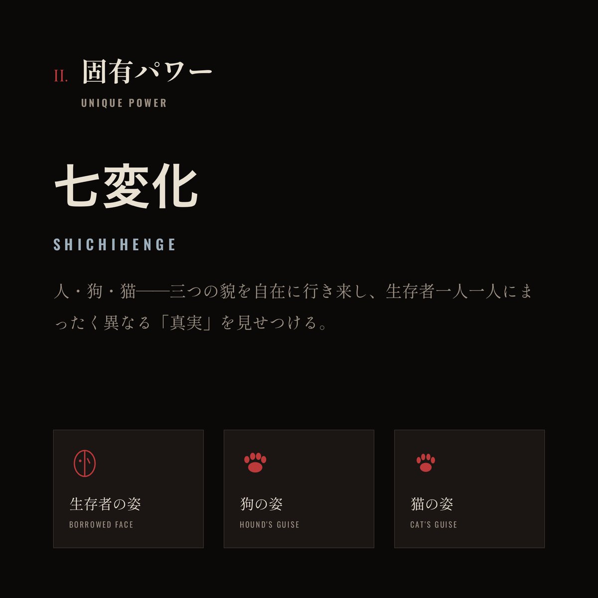 Hi_fu_Mi_Yu's tweet photo. デッドバイデイライト
オリジナル殺人鬼構想：鵺（THE NUE）
「見る者によって違う姿に見える」という妖怪の特性をそのまま固有パワーとしたキラーです。
#DbD #二次創作 #オリジナルキラー #DeadByDaylight  #デッドバイデイライト https://t.co/cmLL2SwlLN