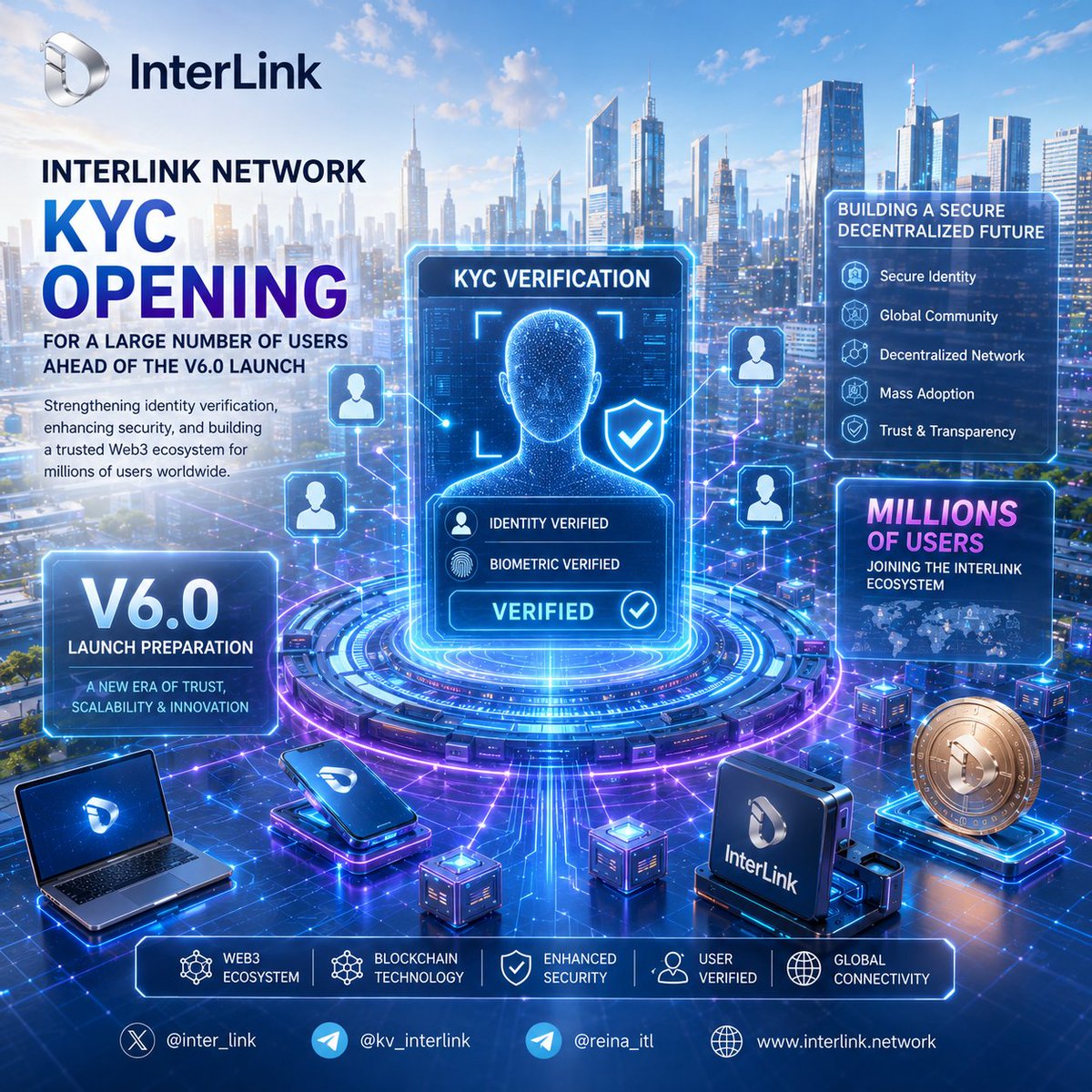 stibah's tweet photo. 🚀 InterLink Network hatua mpya inaanza!

Kabla ya uzinduzi wa V6.0, InterLink inafungua KYC kwa idadi kubwa ya watumiaji ili kuimarisha usalama, uthibitisho wa utambulisho na ukuaji wa ecosystem.

🌐 Sura mpya ya Web3 inaanza.

#InterLink #ITLG #ITL https://t.co/PHR1QTRQNB