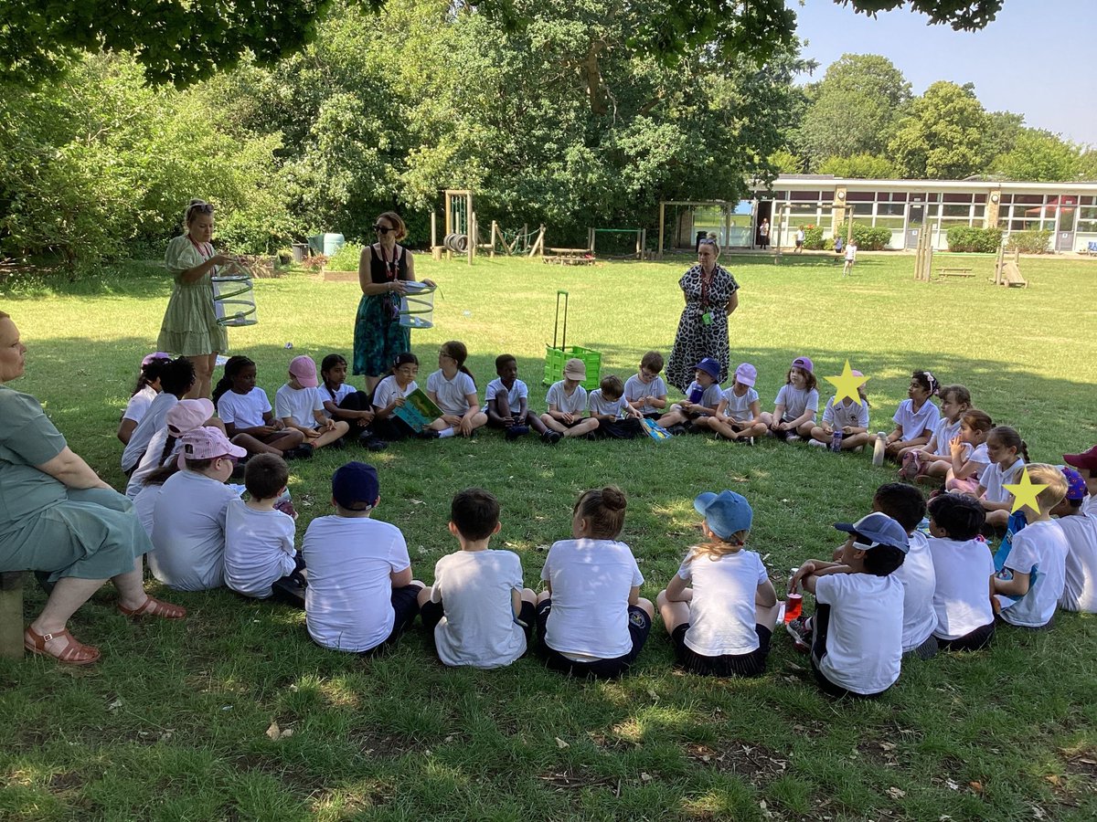 LittleParndon1's tweet photo. Last week, Year 2 sat in a lovey, shady part of the field to release their butterflies. They arrived to them as tiny caterpillars  and year 2 watched them grow big and fat. They build a pupa before emerging as beautiful butterflies. https://t.co/ib2e1BnCoD