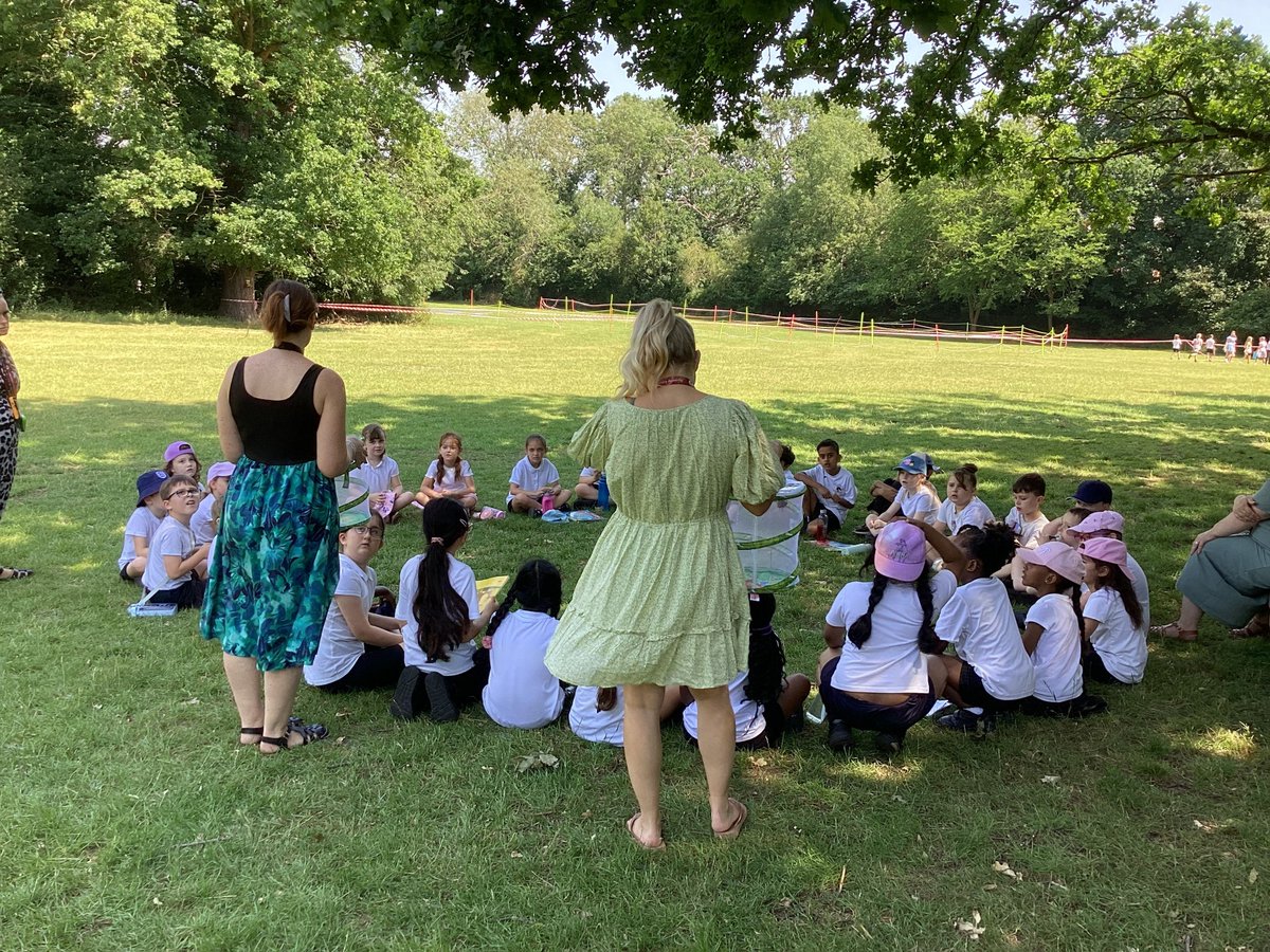 LittleParndon1's tweet photo. Last week, Year 2 sat in a lovey, shady part of the field to release their butterflies. They arrived to them as tiny caterpillars  and year 2 watched them grow big and fat. They build a pupa before emerging as beautiful butterflies. https://t.co/ib2e1BnCoD