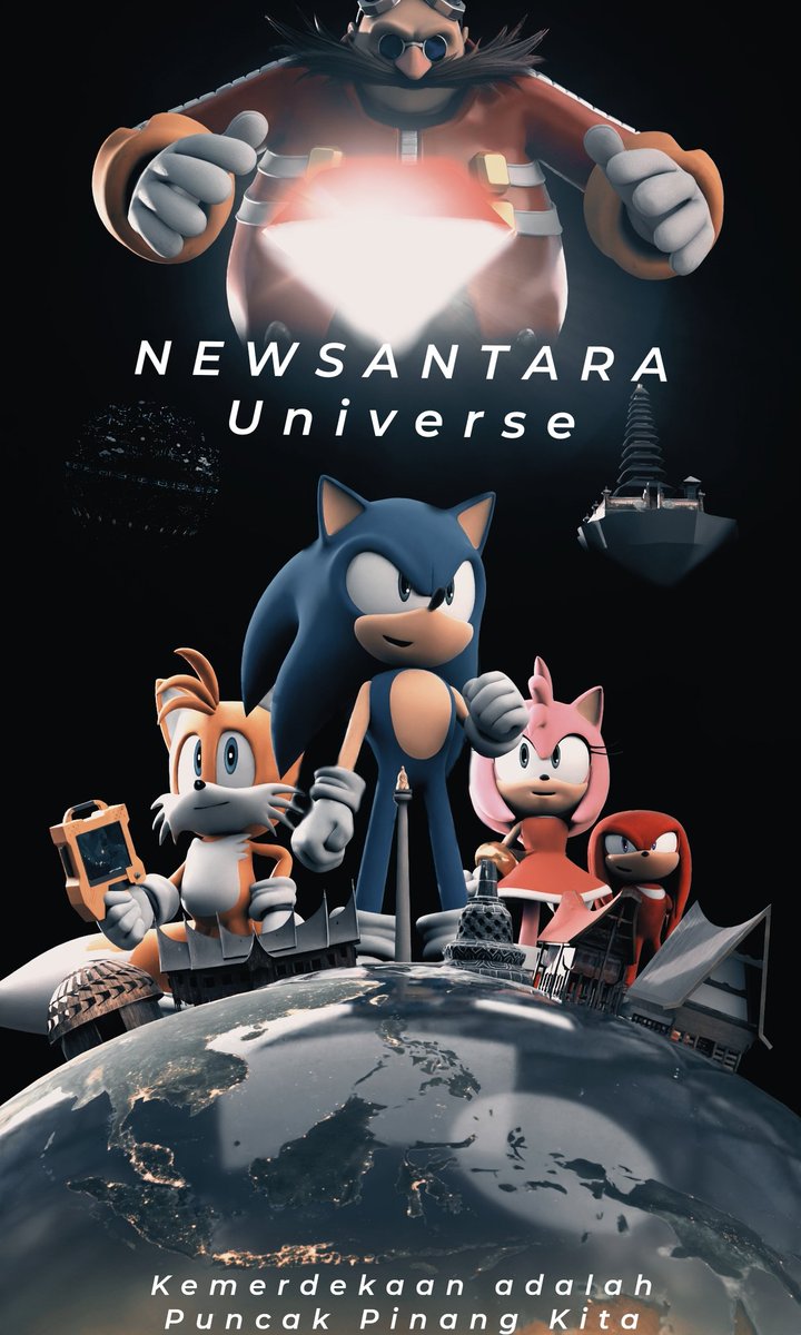BIndo73404's tweet photo. NEWSANTARA WALLPAPER
There are two wallpapers, namely one in Indonesian and one in English

(Ada dua wallpaper yaitu dalam bahasa Indonesia dan dalam bahasa Inggris

Rig Source :
- Sonic, Amy, Knuckles and Eggman Rig by : @GameGuyBenn 
- Tails Rig by : @TBSF_YT https://t.co/1Jgs8fY3iL