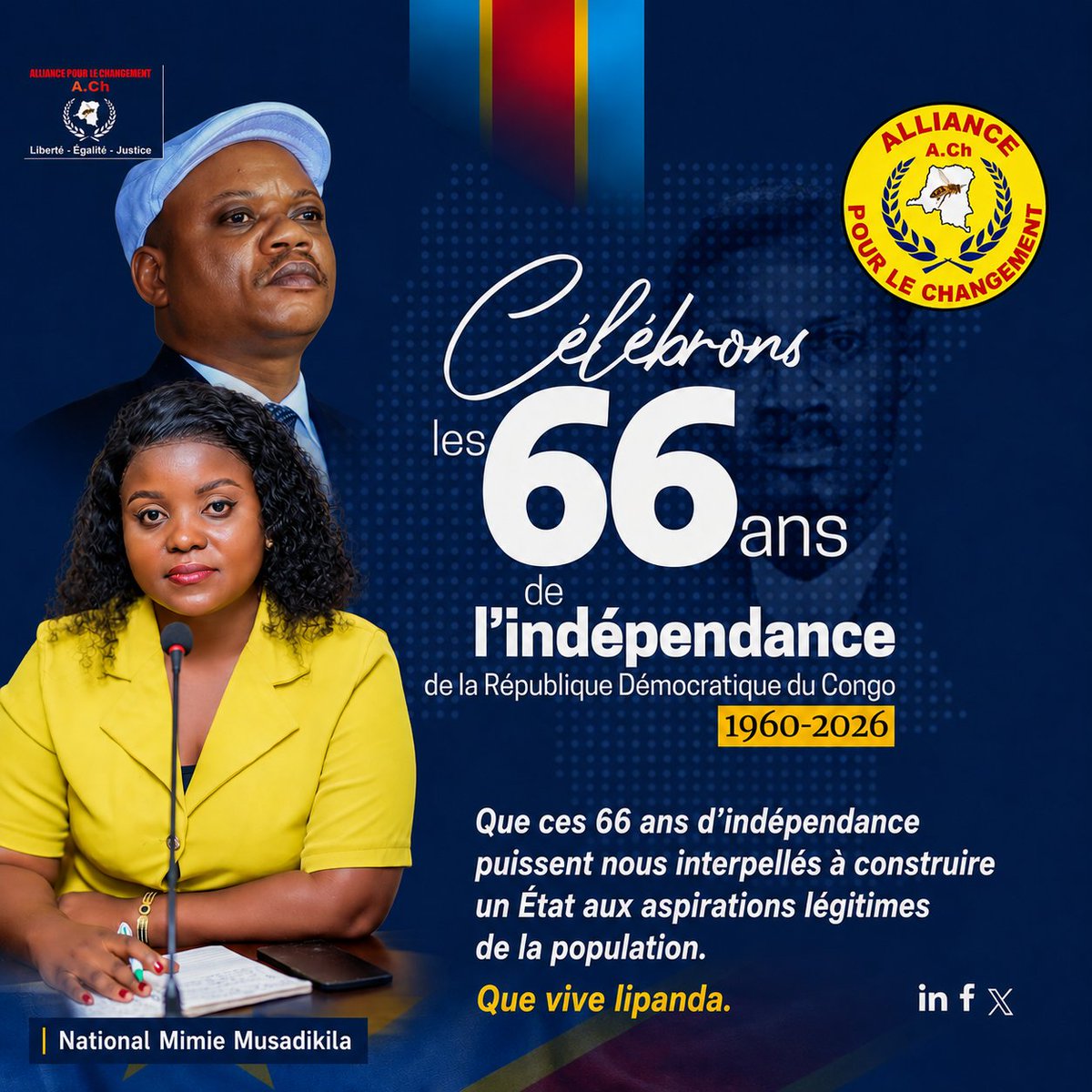 KrisMpifo's tweet photo. #Vive_Lipanda : Que ces 66 ans d'indépendance puissent nous interpellés à construire un État aux aspirations légitimes de la population. #National_Mimie_Musadikila https://t.co/Elr7UCJIrZ