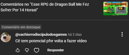 spidermatts2's tweet photo. mais de um ano sem postar video no youtube, e o cachiorrodiscípulodosgames lançou esse comentário... voltarei, cachiorro. obrigado https://t.co/EJY0IDa30D