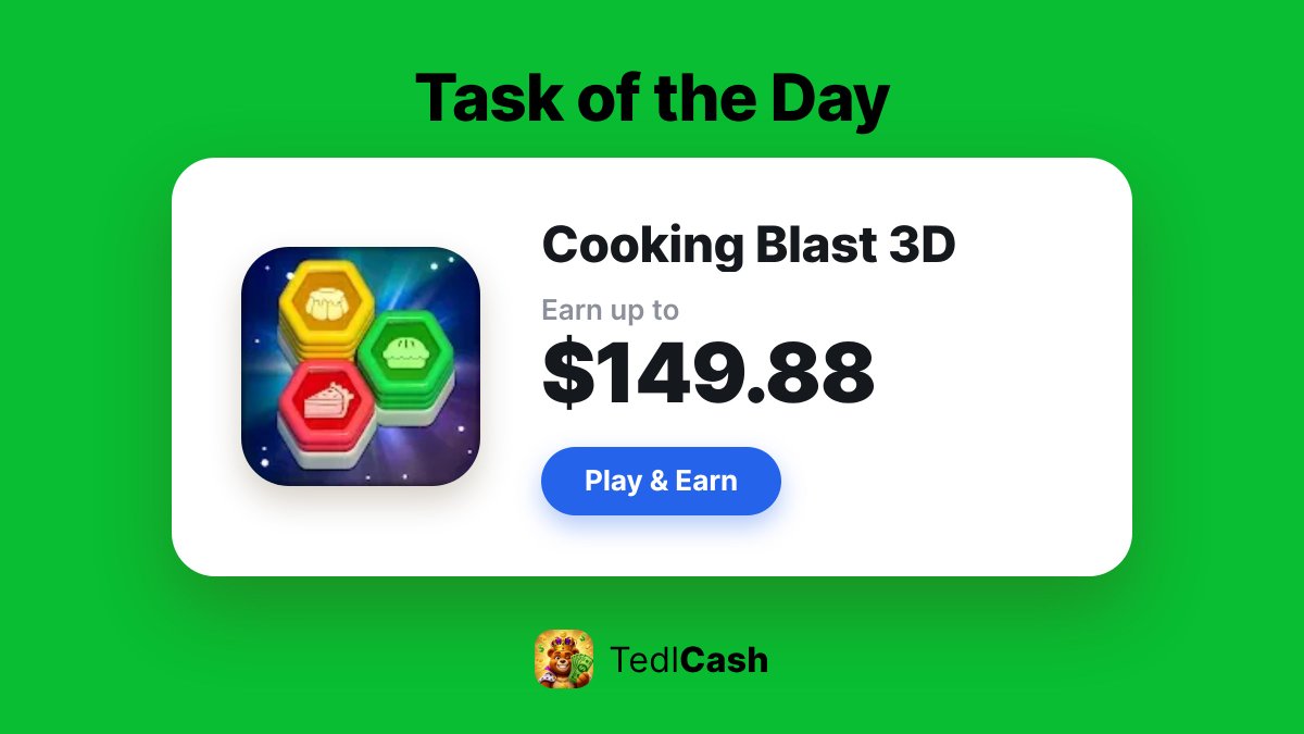TedlCash's tweet photo. Today's pick: Cooking Blast 3D 🐻
Complete it, get paid.

Jump in: 👉 https://t.co/fM6hwmpFLZ https://t.co/5HCD4MgjzT