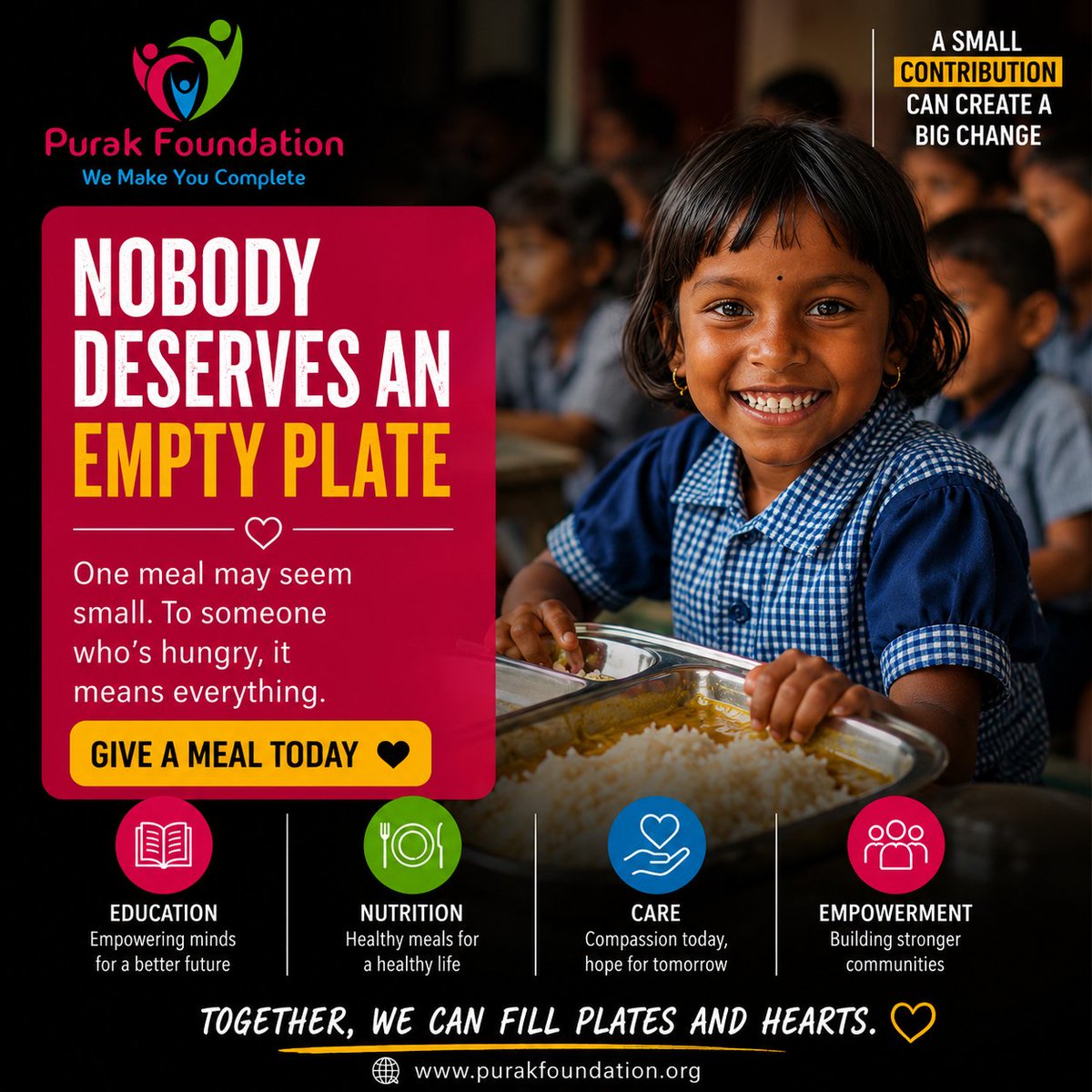 purakfoundation's tweet photo. 🍽️ Nobody deserves an empty plate.

A single meal can bring hope, strength, and a smile to someone in need. Together, we can ensure that no one sleeps hungry.

❤️ Give a meal today. Change a life tomorrow.

#PurakFoundation #EndHunger #GiveAMeal #FoodForAll #DonateForACause https://t.co/sKmctUdOfF