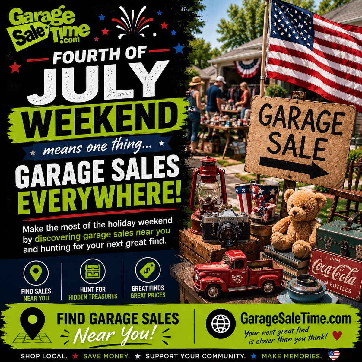 garagesaletime's tweet photo. 🇺🇸 Fourth of July weekend means one thing...

Garage sales everywhere! 🎉

Make the most of the holiday weekend by discovering garage sales near you and hunting for your next great find.

📍 https://t.co/JrWcSiw5vy

#GarageSale #FourthOfJuly #YardSale #TreasureHunt https://t.co/dvvFPlQ7r1