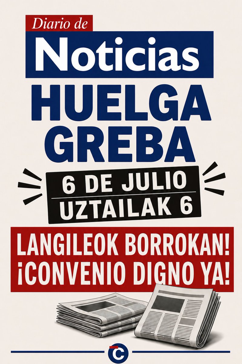 ComiteNoticias's tweet photo. ‼️HUELGA EL 6 DE JULIO‼️

La plantilla de @NoticiasNavarra llevará a cabo una jornada de huelga el 6 de julio, día en el que se da inicio a los #Sanfermines. Será la primera vez que los trabajadores y trabajadoras de esta cabecera realizan una movilización de esta magnitud https://t.co/c4l47ayVCz