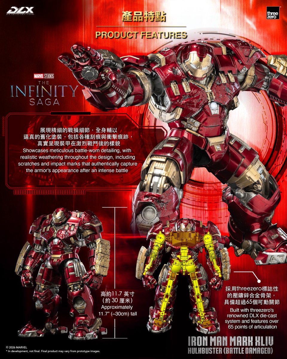 threezeroHK's tweet photo. 【Pre-order the DLX Iron Man Mark 44 "Hulkbuster" (Battle Damaged) NOW!】

Don't miss your chance to pre-order DLX Iron Man Mark 44 "Hulkbuster" (Battle Damaged)! The figure is available via the threezero Store, threezero Tmall, and selected distribution partners worldwide.

SRP: 299.9 USD / 2,130 RMB / 2,340 HKD / 9,590 TWD/ 47,810 JPY

© 2026 MARVEL

※ This item is only available in USA, Canada, People's Republic of China, Hong Kong S.A.R. and Macau S.A.R., Mongolia, South Korea, Japan, Taiwan. (Taiwan Region is included and exclusively handled by Beast Kingdom)
※ In development. Final product may vary from promotional images.

https://t.co/dPWNWtmE7E

#threezero #MarvelStudios #IronManMark44 #DLX #actionfigures
