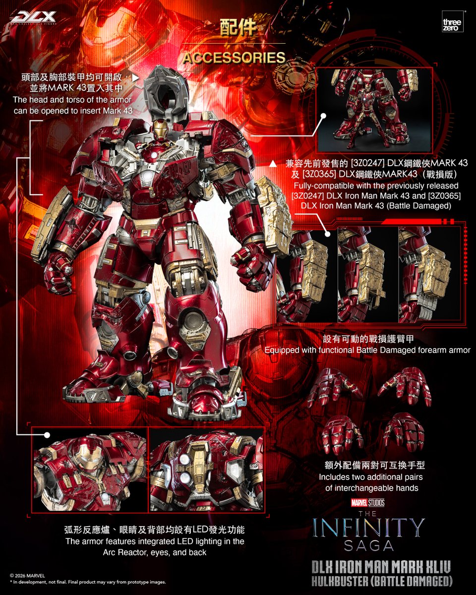 threezeroHK's tweet photo. 【Pre-order the DLX Iron Man Mark 44 "Hulkbuster" (Battle Damaged) NOW!】

Don't miss your chance to pre-order DLX Iron Man Mark 44 "Hulkbuster" (Battle Damaged)! The figure is available via the threezero Store, threezero Tmall, and selected distribution partners worldwide.

SRP: 299.9 USD / 2,130 RMB / 2,340 HKD / 9,590 TWD/ 47,810 JPY

© 2026 MARVEL

※ This item is only available in USA, Canada, People's Republic of China, Hong Kong S.A.R. and Macau S.A.R., Mongolia, South Korea, Japan, Taiwan. (Taiwan Region is included and exclusively handled by Beast Kingdom)
※ In development. Final product may vary from promotional images.

https://t.co/dPWNWtmE7E

#threezero #MarvelStudios #IronManMark44 #DLX #actionfigures