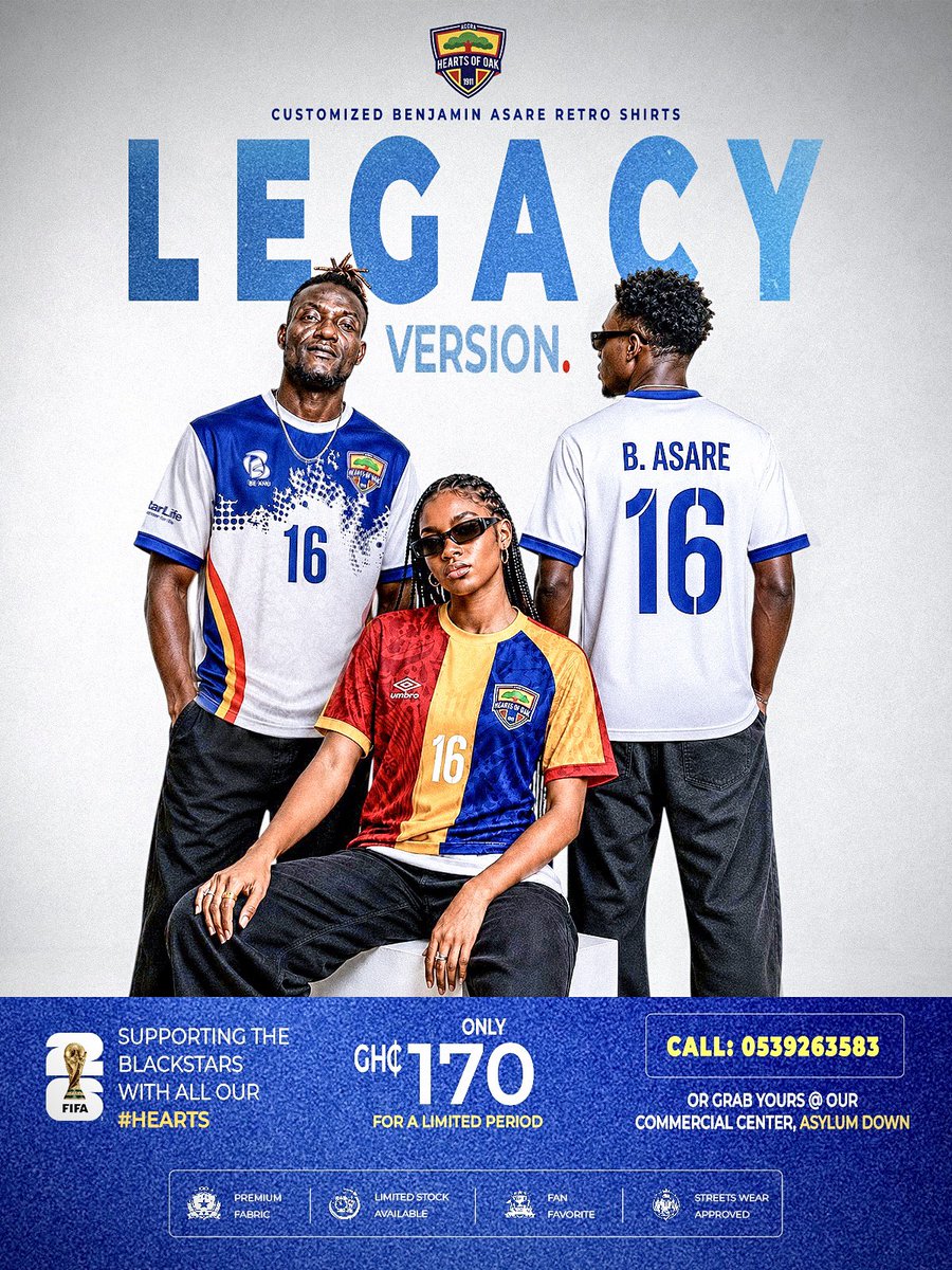 HeartsOfOakGH's tweet photo. 🧤 Wear the jersey. Back the wall. 

Get your official Benjamin Asare Retro Jersey today!

📍 Available at the Commercial Centre.

📞 Call/WhatsApp 053 926 3583 to order yours.

Limited stock available! https://t.co/6bAelsOScX