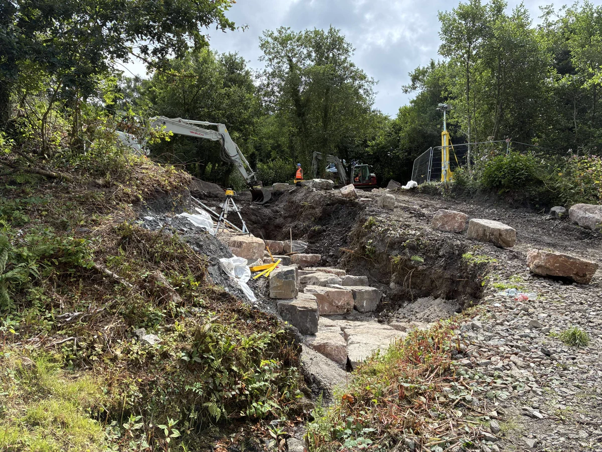 Flood management work on a coal tip in Cwmgwrach, Neath Port Talbot