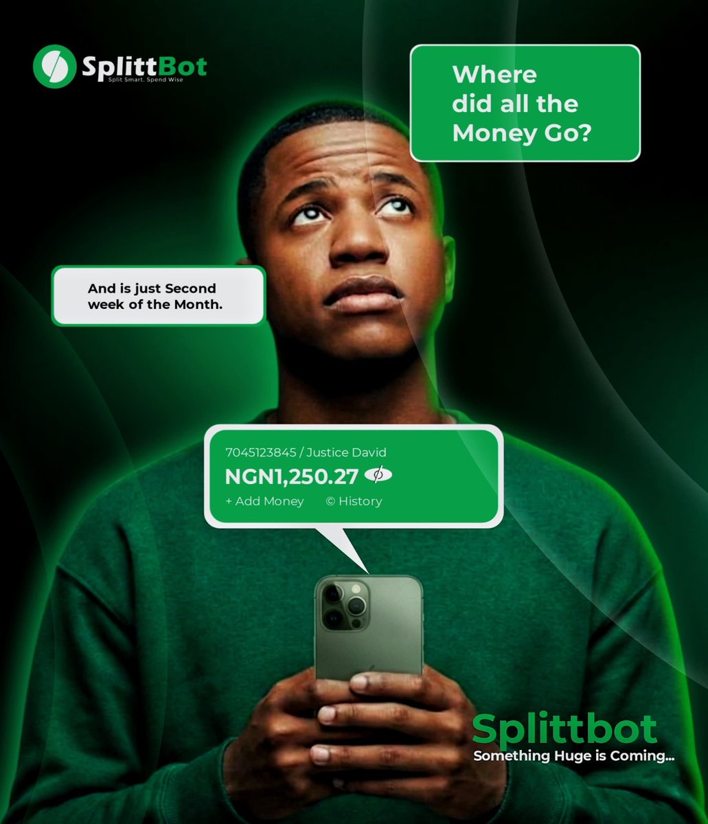 useSplittBot's tweet photo. Salary enters…

2 weeks later → “where did my money go?” 😭
SplittBot is about to change that.

Follow us.
#SplittBot #PersonalFinance #MoneyManagement #Nigeria #Fintech #WhatsApp https://t.co/AIJowqljyb