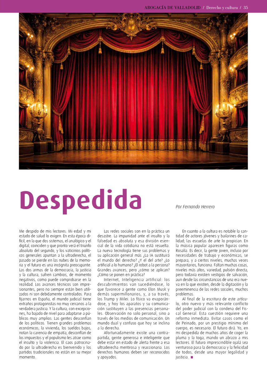 icavalladolid's tweet photo. Finalizamos junio y el último número de la revista del #ICAVA con la despedida de Fernando Herrero.
Puedes leer el artículo y la revista completa en: https://t.co/vtFhyCAcAh https://t.co/KlqSjhDyAe