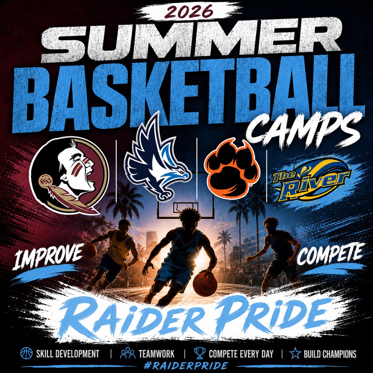 RockledgeHoops's tweet photo. Team Camp in June was avery successful month.  Each camp the boys improved on/off the court not just w/ playing but coming together.  Players opportunities to get a look at college life/campuses.  Great times, thank you to @KUSeahawksMBB  @FSUHoops  @IRSC_Hoops  Cocoa High School https://t.co/R503llg70H