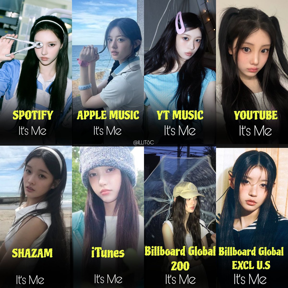 ILLITsc's tweet photo. Solo songs by korean female groups that are dominating every global charts currently; https://t.co/rxHTONAHyW