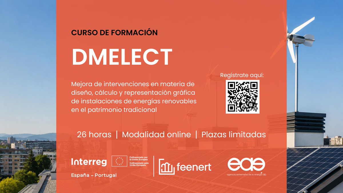 feenert_eu's tweet photo. . @AGENEXORG organiza, en el marco de #Feenert, un curso gratuito para empresas y profesionales sobre diseño y cálculo de instalaciones de energías renovables con dmELECT
Incluye baja tensión, alumbrado exterior y autoconsumo fotovoltaico.
+ info: https://t.co/ZlrHbfJAD4 https://t.co/5ImHCyV2ZR