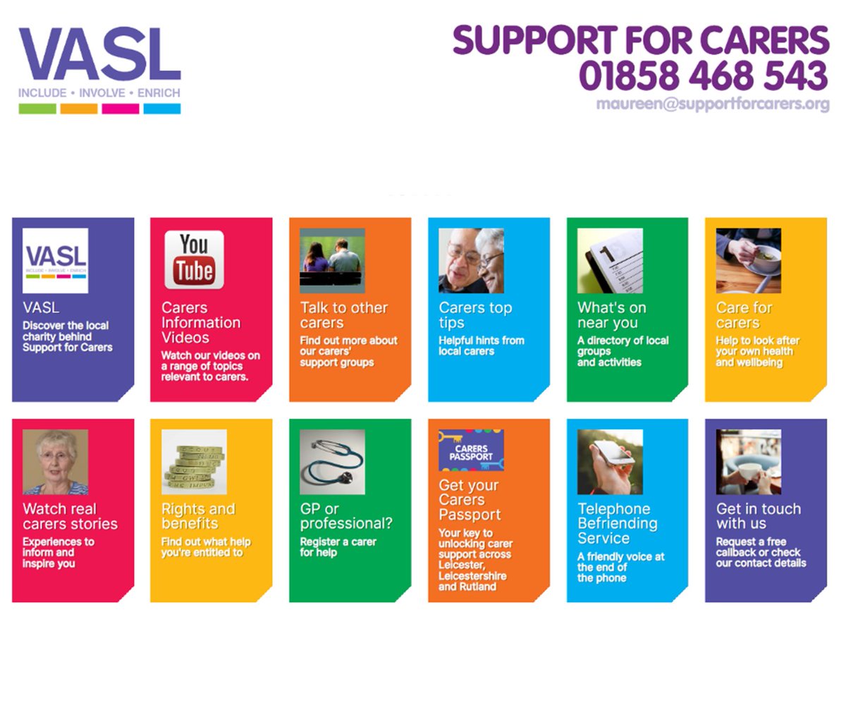 LeicsCountyHall's tweet photo. We fund Leicestershire @support4carers to provide a wide range of advice and support for unpaid carers across the county on our behalf, including carers support groups and a telephone befriending service. For more information visit https://t.co/kEVx639aCw or call 01858 468543. https://t.co/M4PLrelaDe
