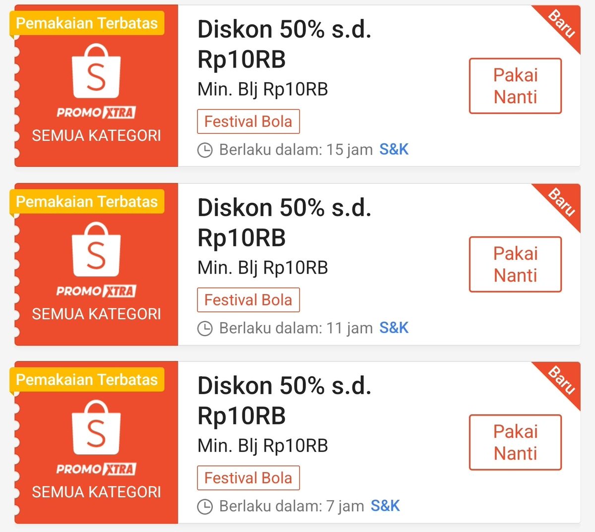 AkulahPara's tweet photo. Voucher Halftime 50%
🗓 1 Jul
⏰️ 00:50, 04:50, 08:50, 23:50

📌 Diskon 50% s/d 10rb (Pengguna VIP)
📌 Diskon 50% s/d 5rb (Non VIP)

00:50
https://t.co/Wy2dN9juq5
04:50
https://t.co/AqkuAkw4UD
08:50
https://t.co/ePzUlofC5r
23:50
https://t.co/Ukmbh4n3zO

Nanti muncul jg di halaman promo
https://t.co/GAYZ6RUao0

Langganan dulu Shopee VIP di sini
https://t.co/sR4SHPeL53